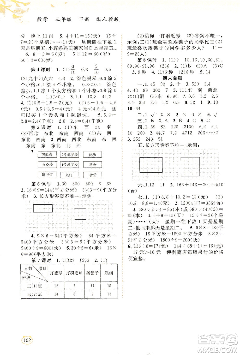 廣西教育出版社2021新課程學(xué)習(xí)與測(cè)評(píng)同步學(xué)習(xí)數(shù)學(xué)三年級(jí)下冊(cè)人教版答案