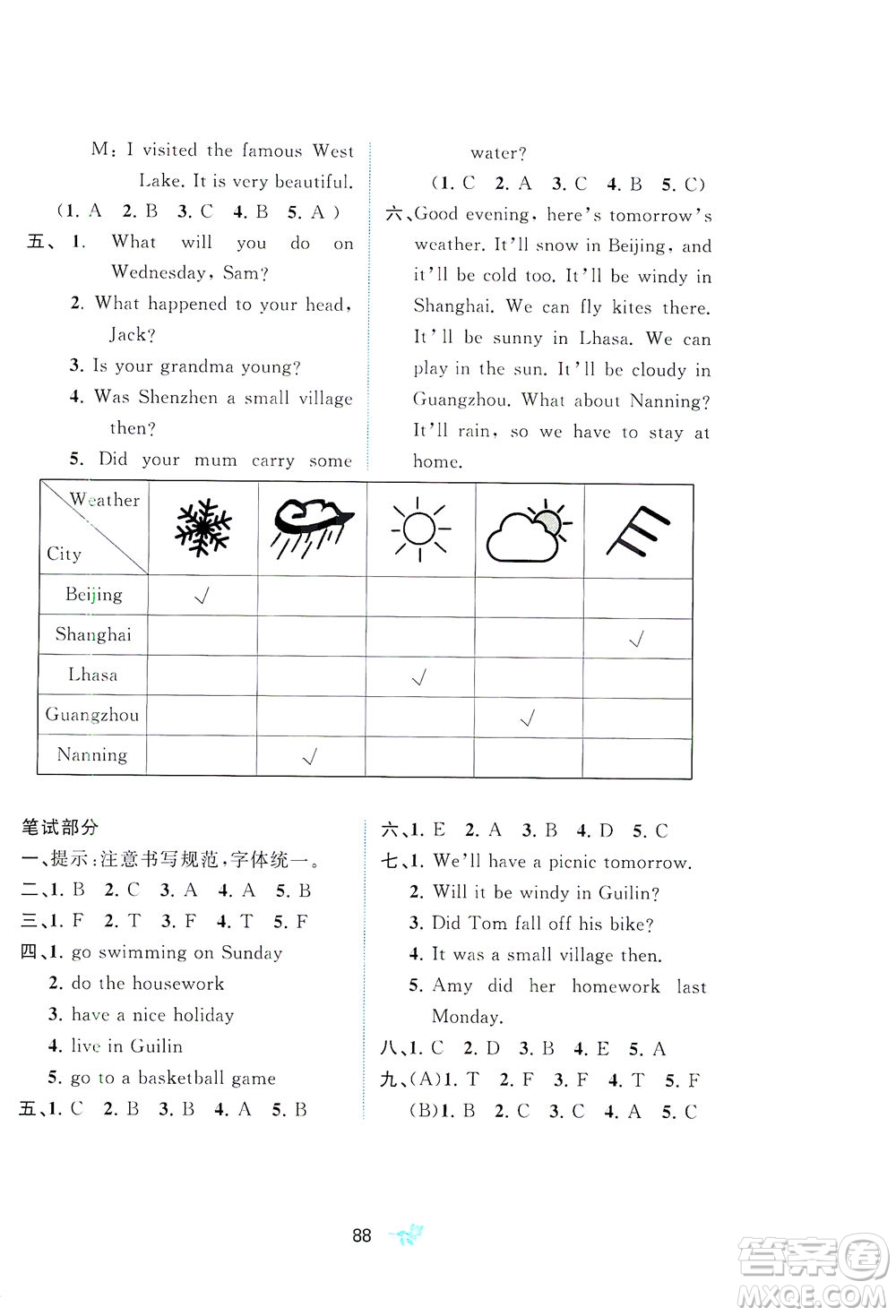 廣西教育出版社2021新課程學習與測評單元雙測英語四年級下冊B版外研版答案