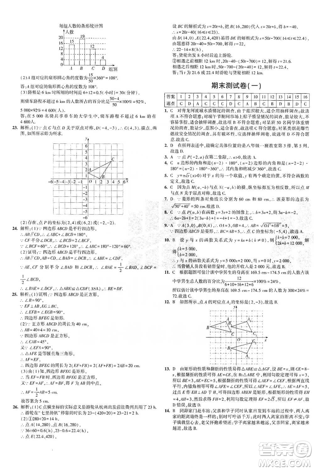 首都師范大學(xué)出版社2021年5年中考3年模擬初中試卷數(shù)學(xué)八年級(jí)下冊(cè)冀教版參考答案