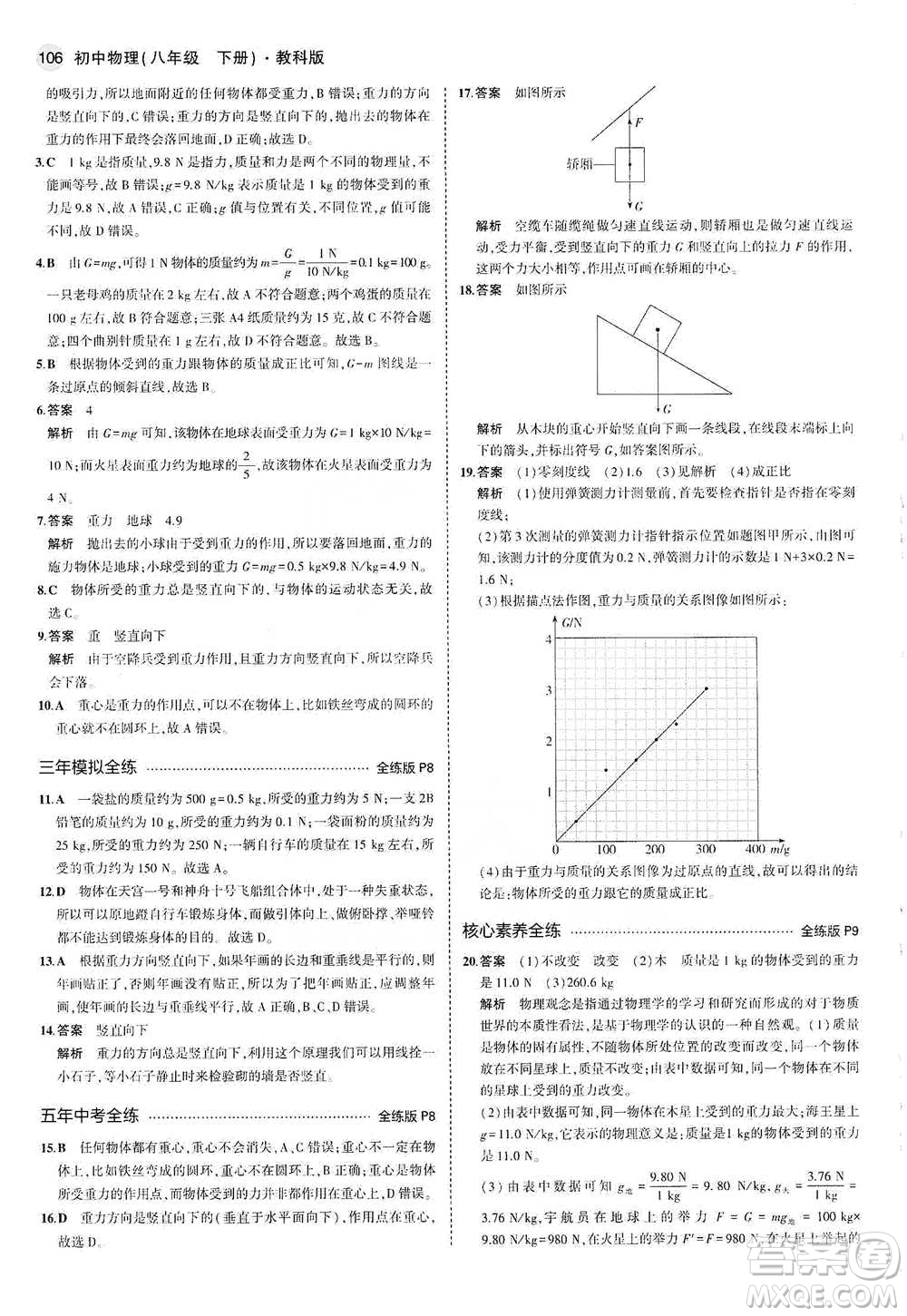 教育科學(xué)出版社2021年5年中考3年模擬初中物理八年級(jí)下冊(cè)教科版參考答案