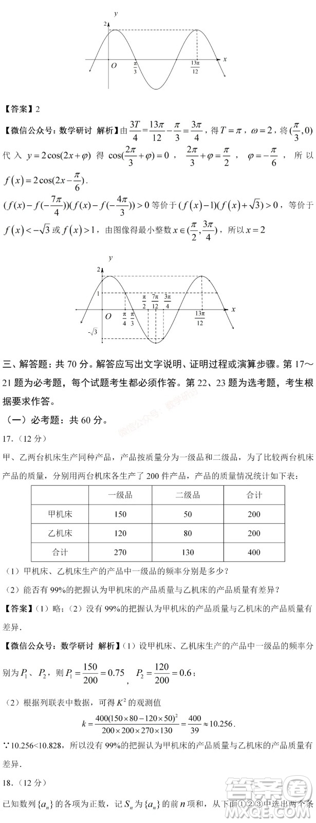 2021年高考數(shù)學真題全國甲卷試卷及答案