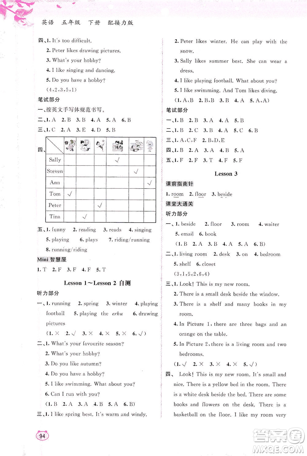 廣西教育出版社2021新課程學(xué)習(xí)與測評(píng)同步學(xué)習(xí)英語五年級(jí)下冊(cè)接力版答案