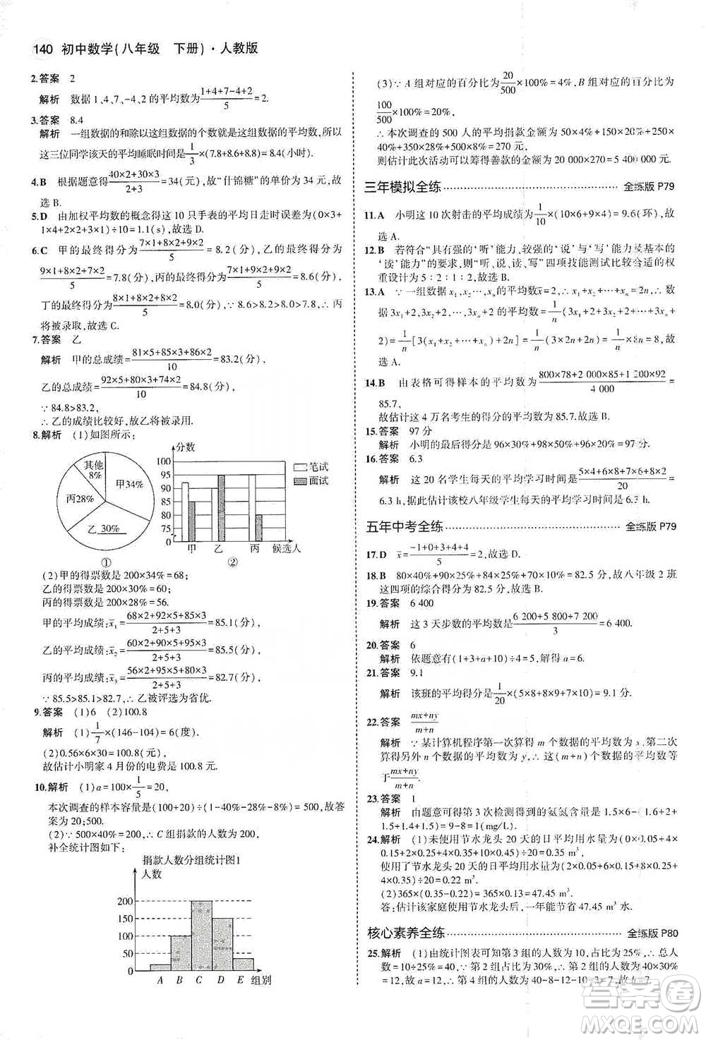 教育科學(xué)出版社2021年5年中考3年模擬初中數(shù)學(xué)八年級(jí)下冊(cè)人教版參考答案