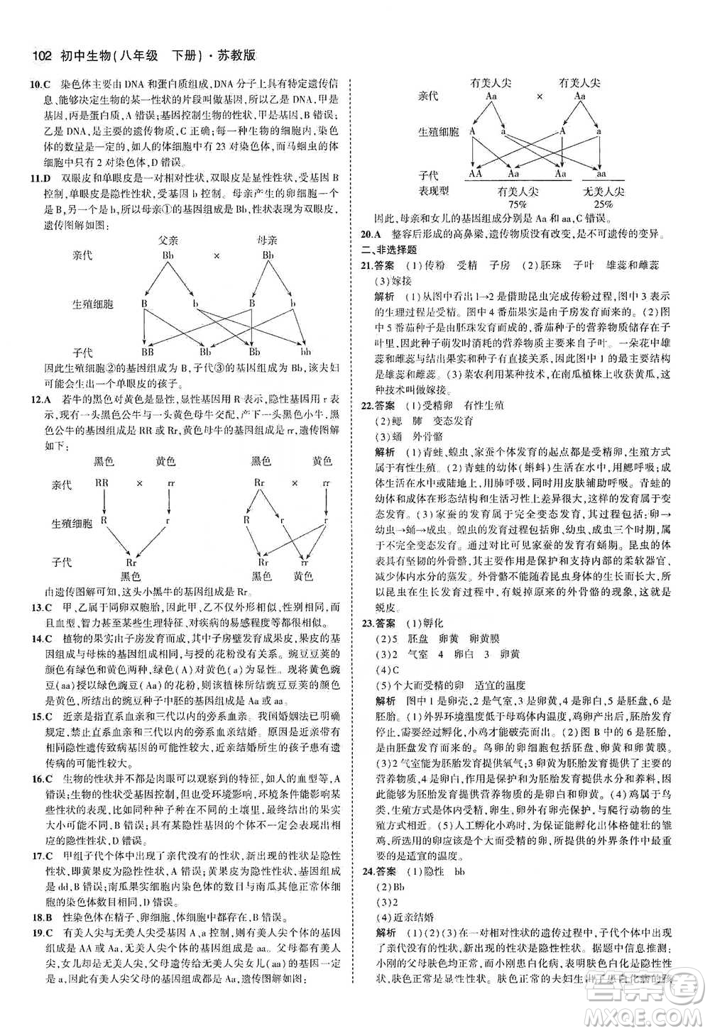 教育科學(xué)出版社2021年5年中考3年模擬初中生物八年級(jí)下冊(cè)蘇教版參考答案