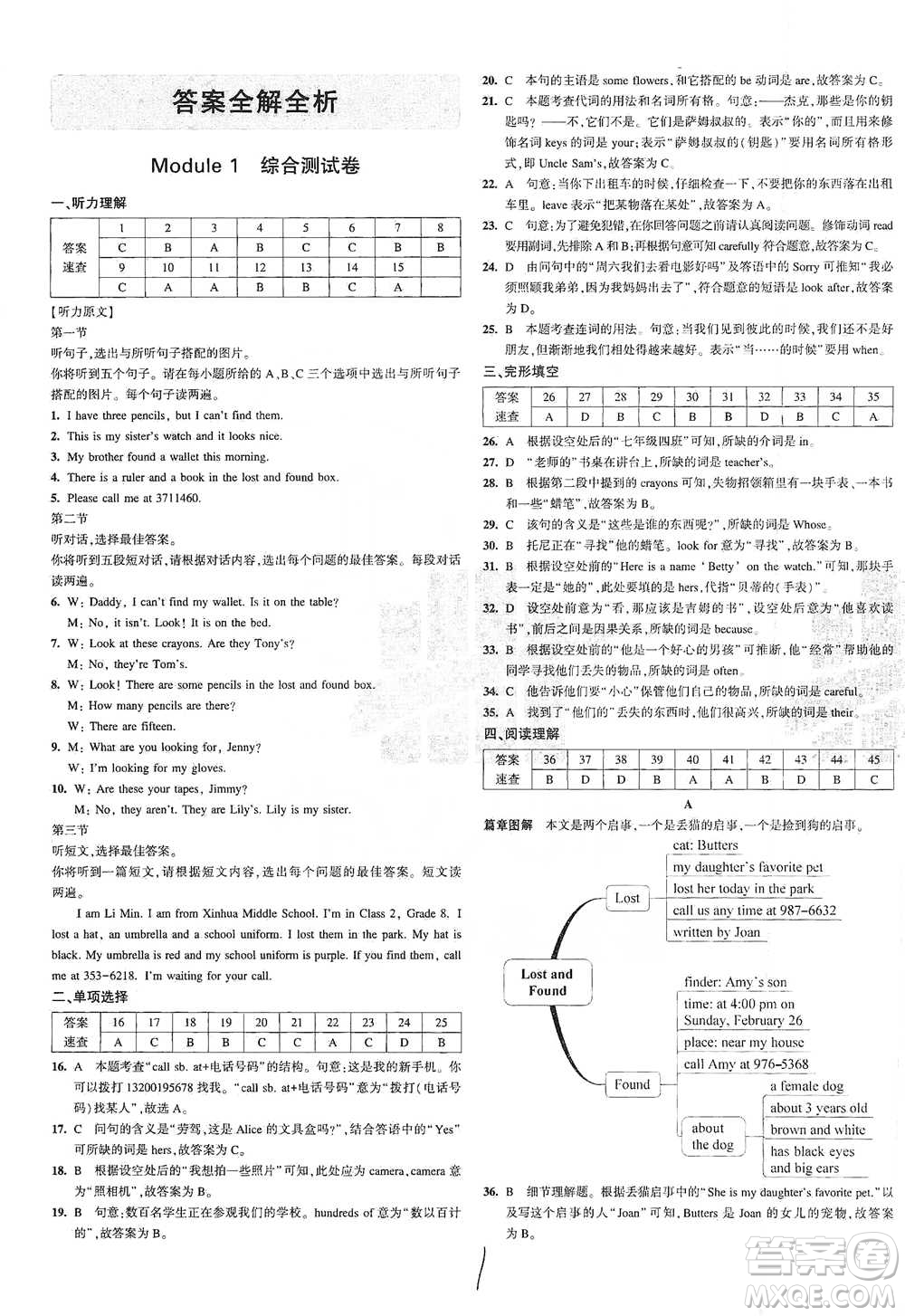 首都師范大學(xué)出版社2021年5年中考3年模擬初中試卷英語(yǔ)七年級(jí)下冊(cè)外研版參考答案