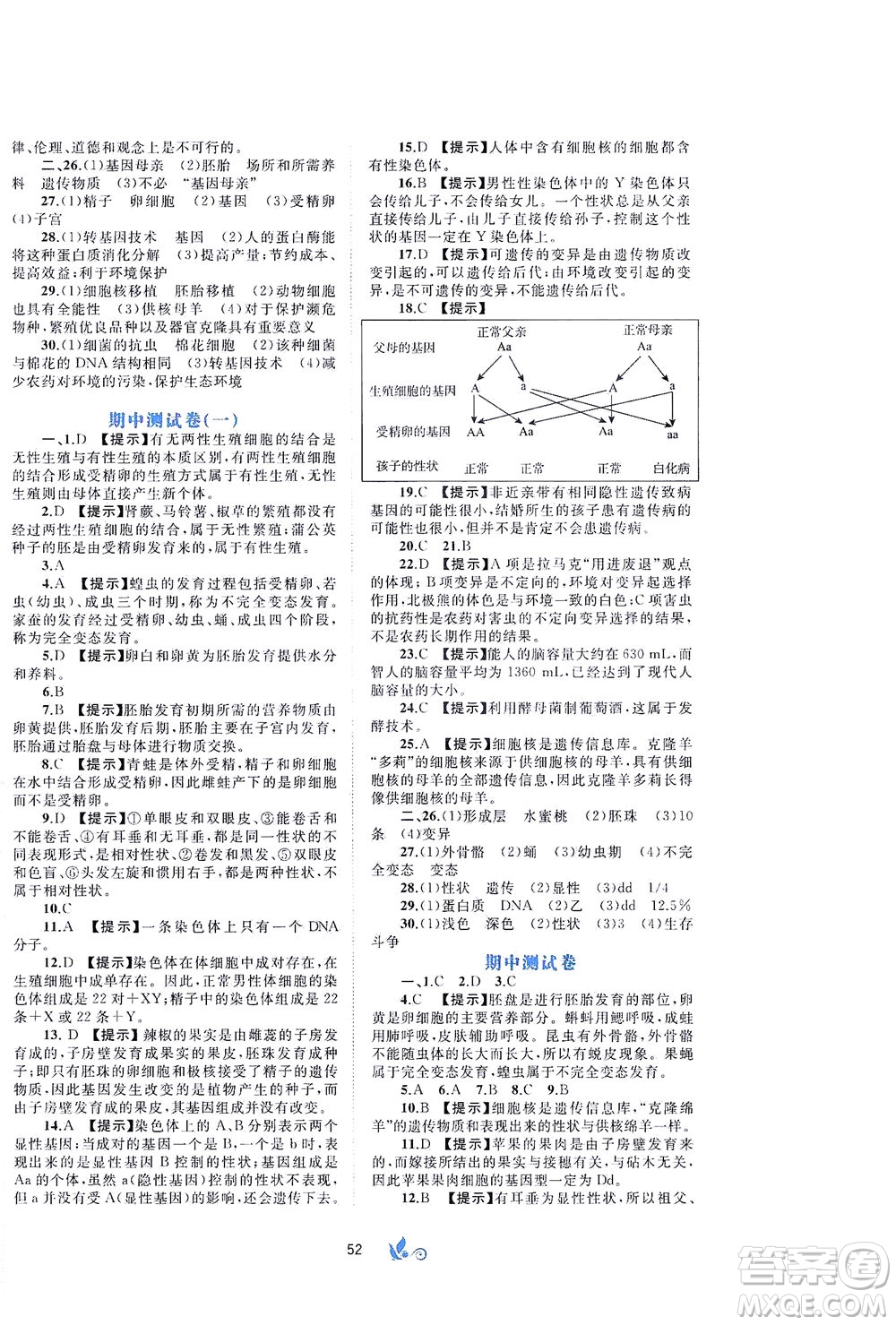 廣西教育出版社2021新課程學(xué)習(xí)與測(cè)評(píng)單元雙測(cè)生物八年級(jí)下冊(cè)C版答案