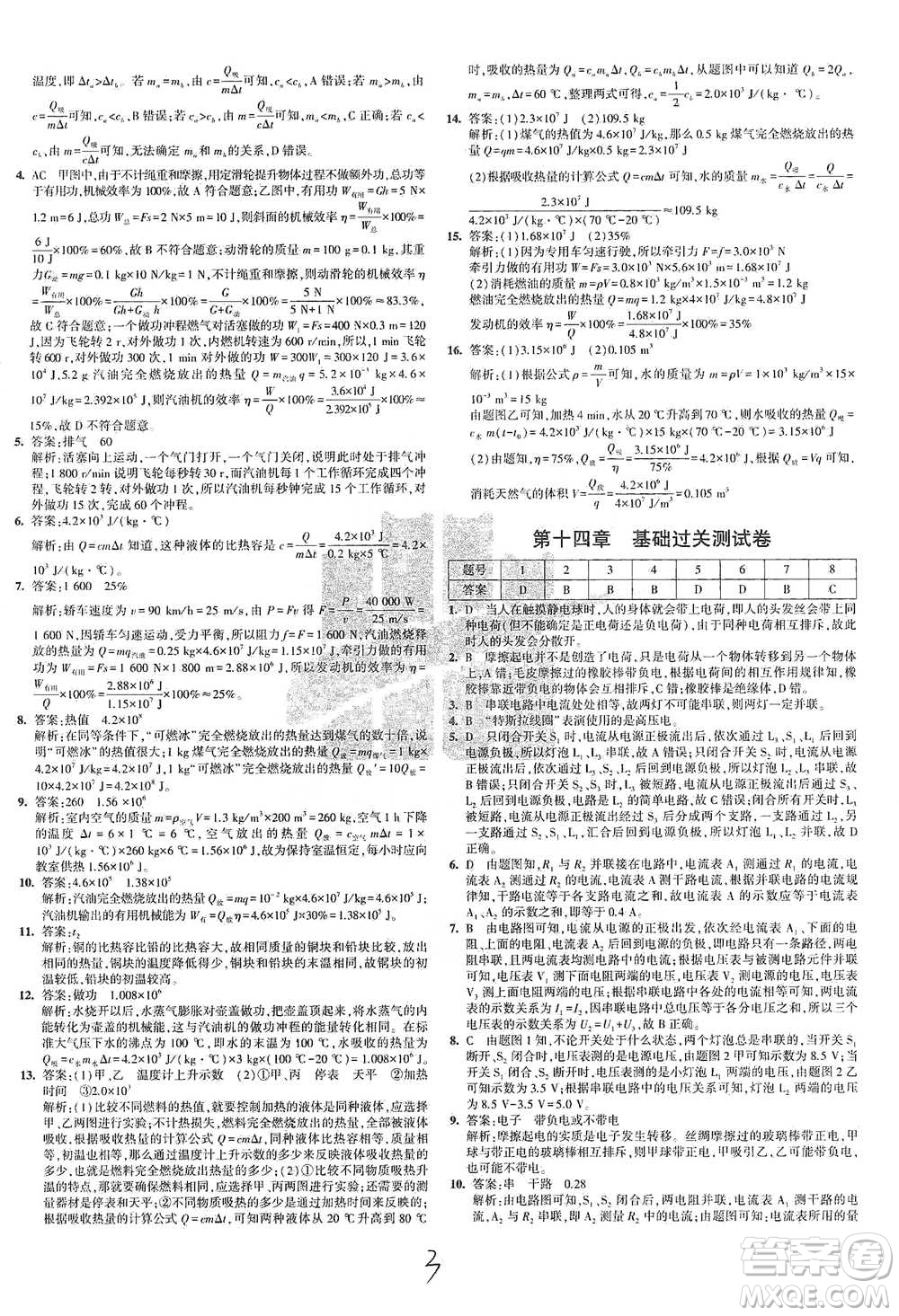 首都師范大學(xué)出版社2021年5年中考3年模擬初中試卷物理九年級全一冊滬科版參考答案