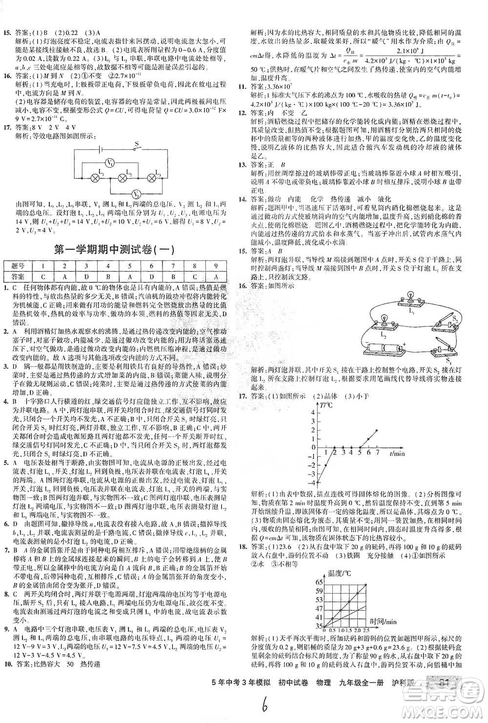 首都師范大學(xué)出版社2021年5年中考3年模擬初中試卷物理九年級全一冊滬科版參考答案