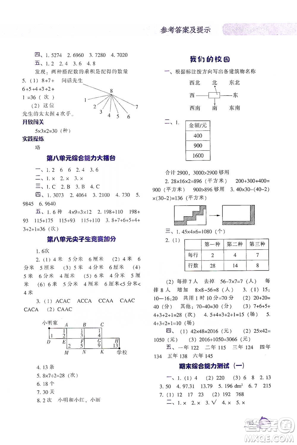 遼寧教育出版社2021尖子生題庫數(shù)學(xué)三年級下冊人教版參考答案