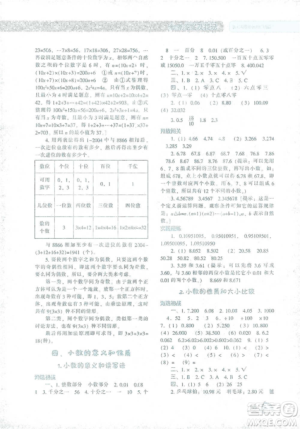 遼寧教育出版社2021尖子生題庫數(shù)學(xué)四年級下冊人教版參考答案