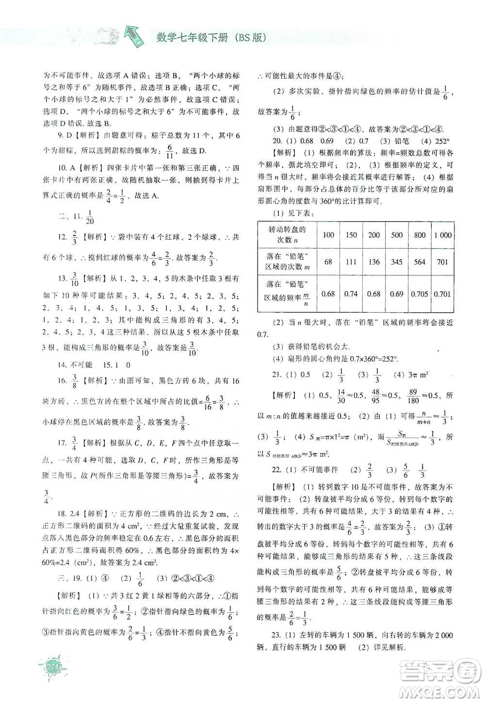 遼寧教育出版社2021尖子生題庫(kù)數(shù)學(xué)七年級(jí)下冊(cè)北師版參考答案