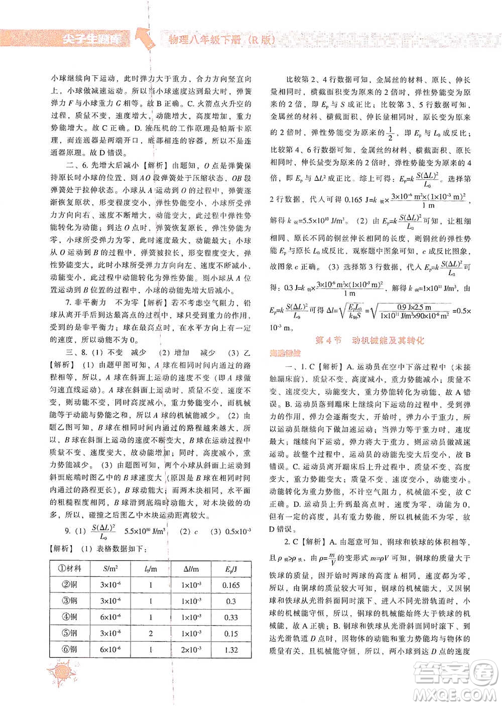 遼寧教育出版社2021尖子生題庫物理八年級下冊人教版參考答案