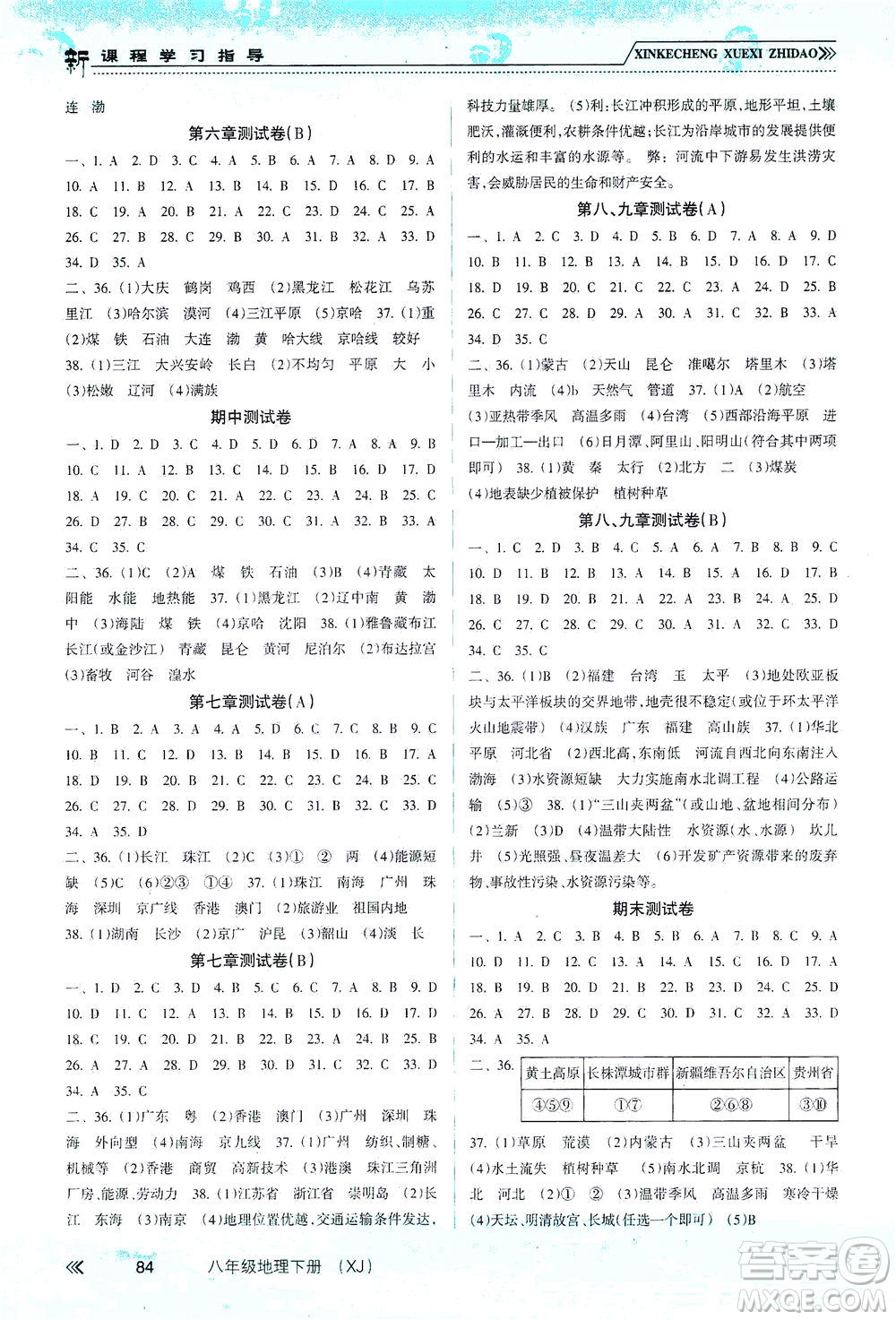 南方出版社2021新課程學習指導地理八年級下冊XJ湘教版答案