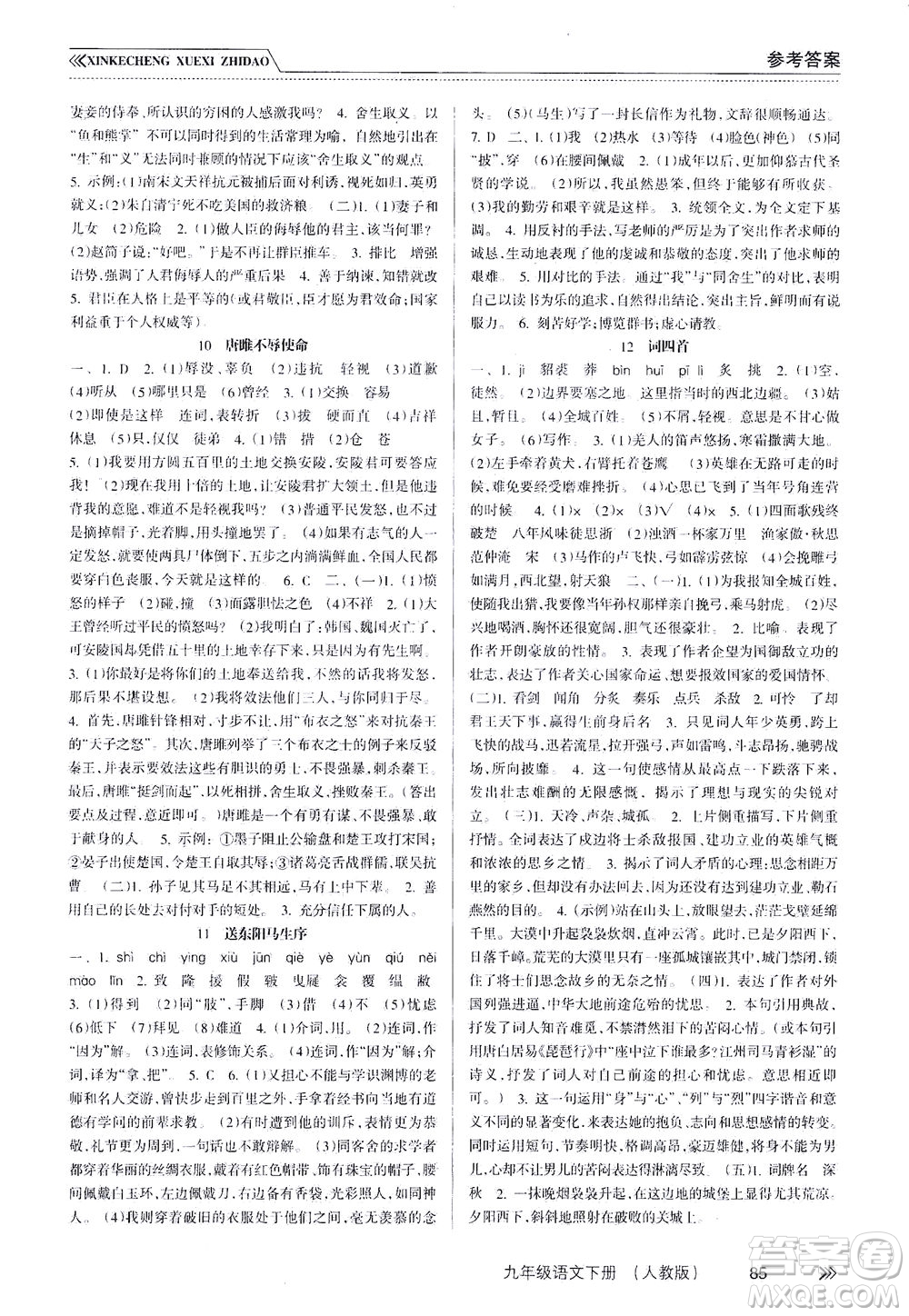 南方出版社2021新課程學(xué)習(xí)指導(dǎo)語文九年級(jí)下冊(cè)人教版答案