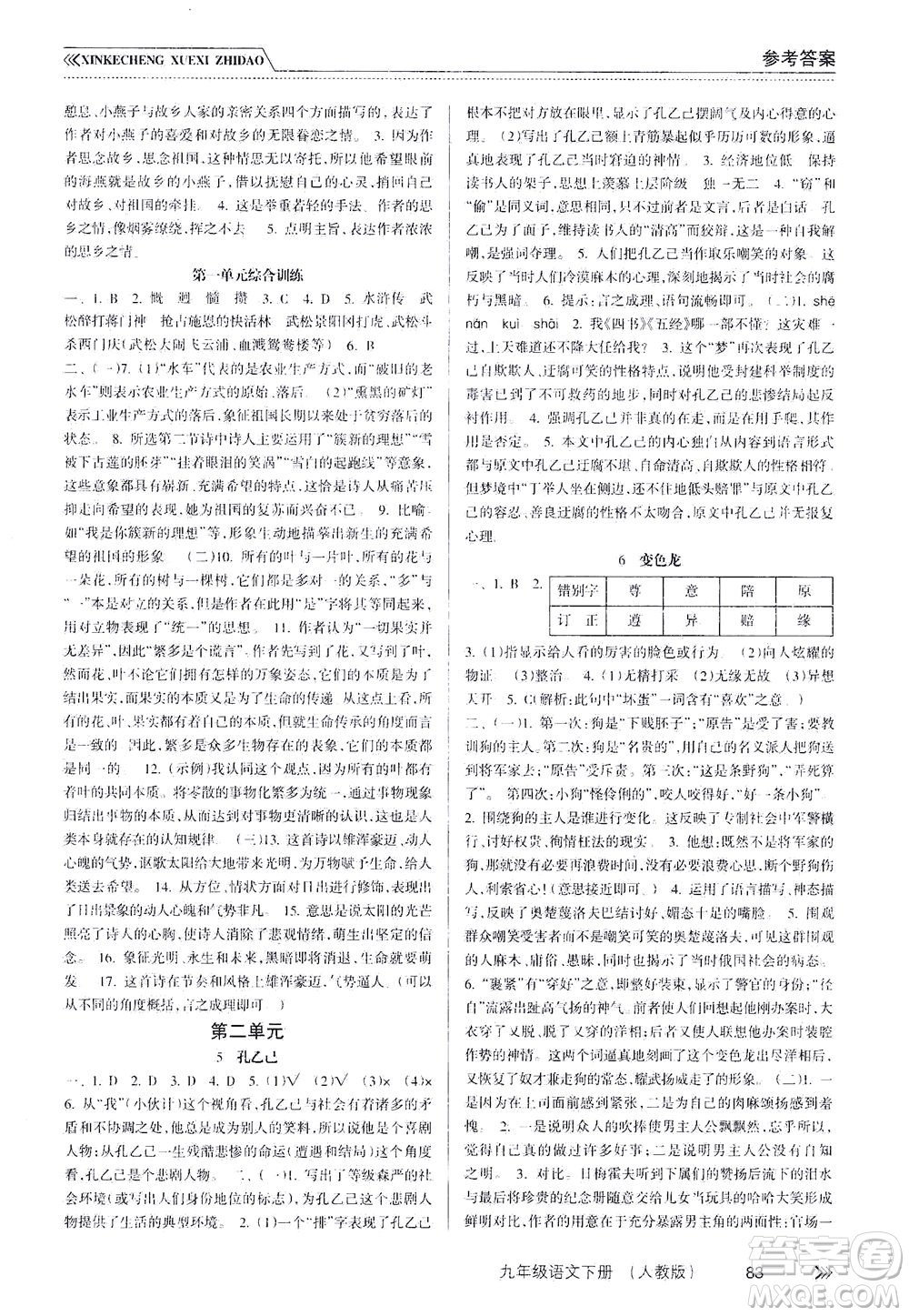 南方出版社2021新課程學(xué)習(xí)指導(dǎo)語文九年級(jí)下冊(cè)人教版答案