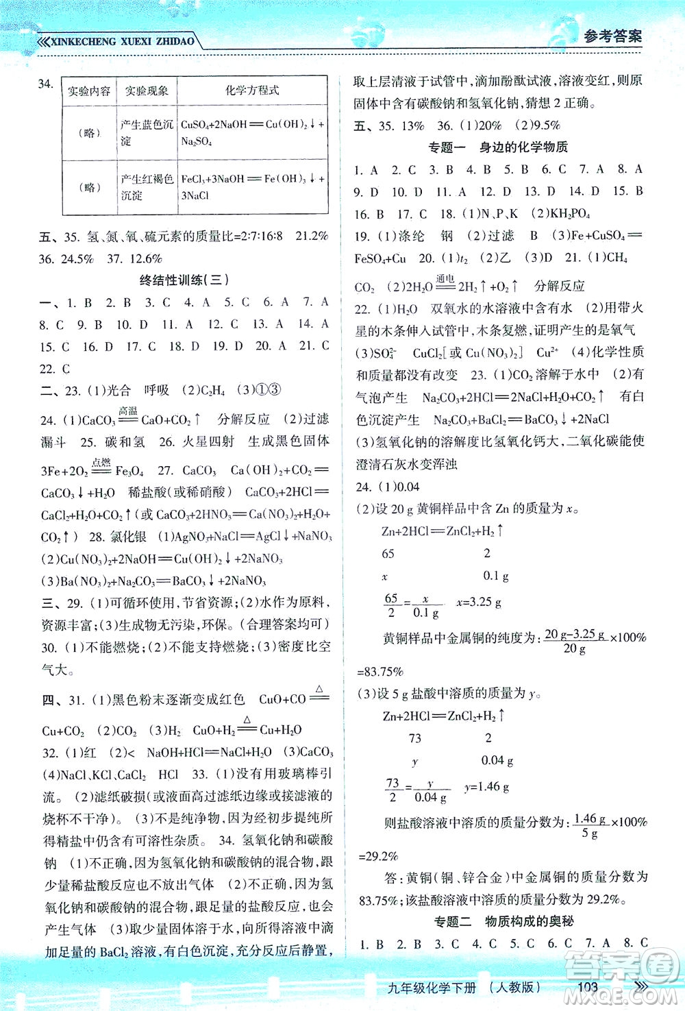 南方出版社2021新課程學(xué)習(xí)指導(dǎo)化學(xué)九年級(jí)下冊(cè)人教版答案