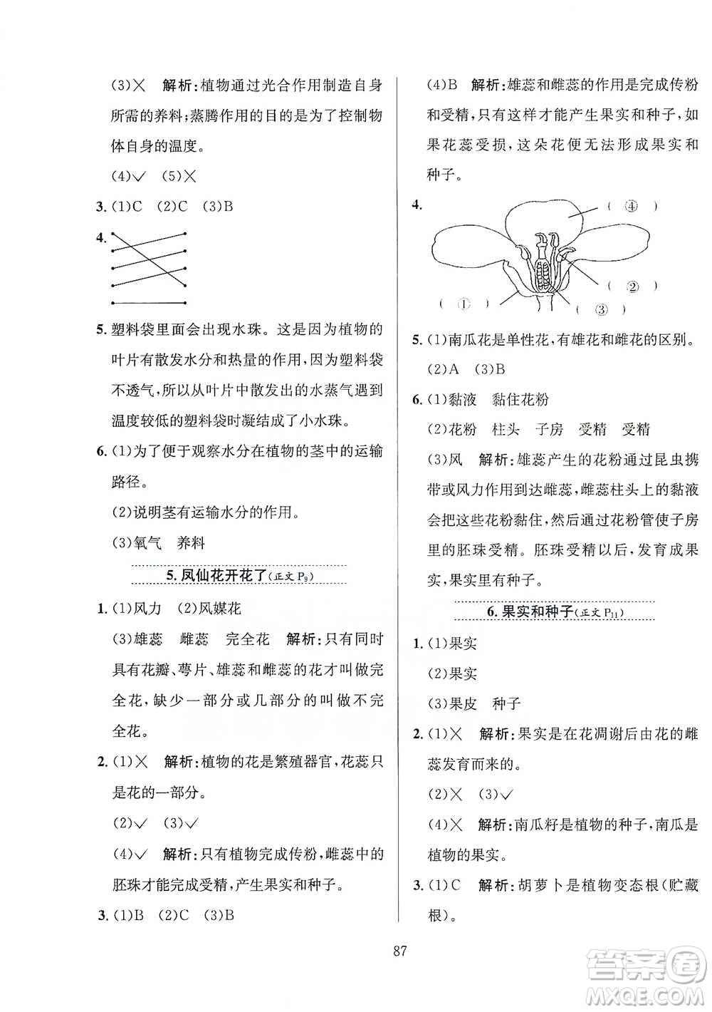 陜西人民教育出版社2021小學(xué)教材全練四年級下冊科學(xué)教育科學(xué)版參考答案