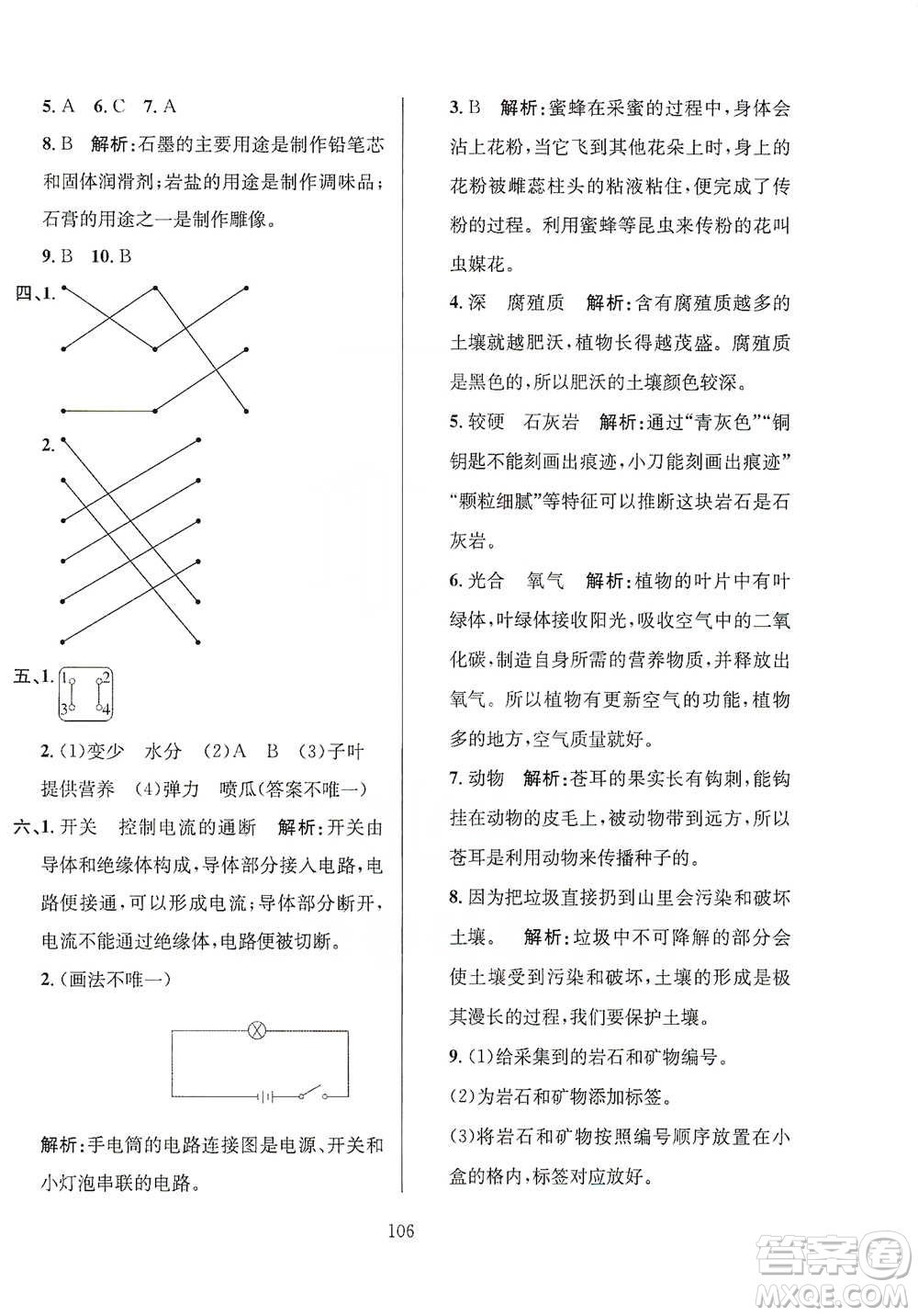 陜西人民教育出版社2021小學(xué)教材全練四年級下冊科學(xué)教育科學(xué)版參考答案