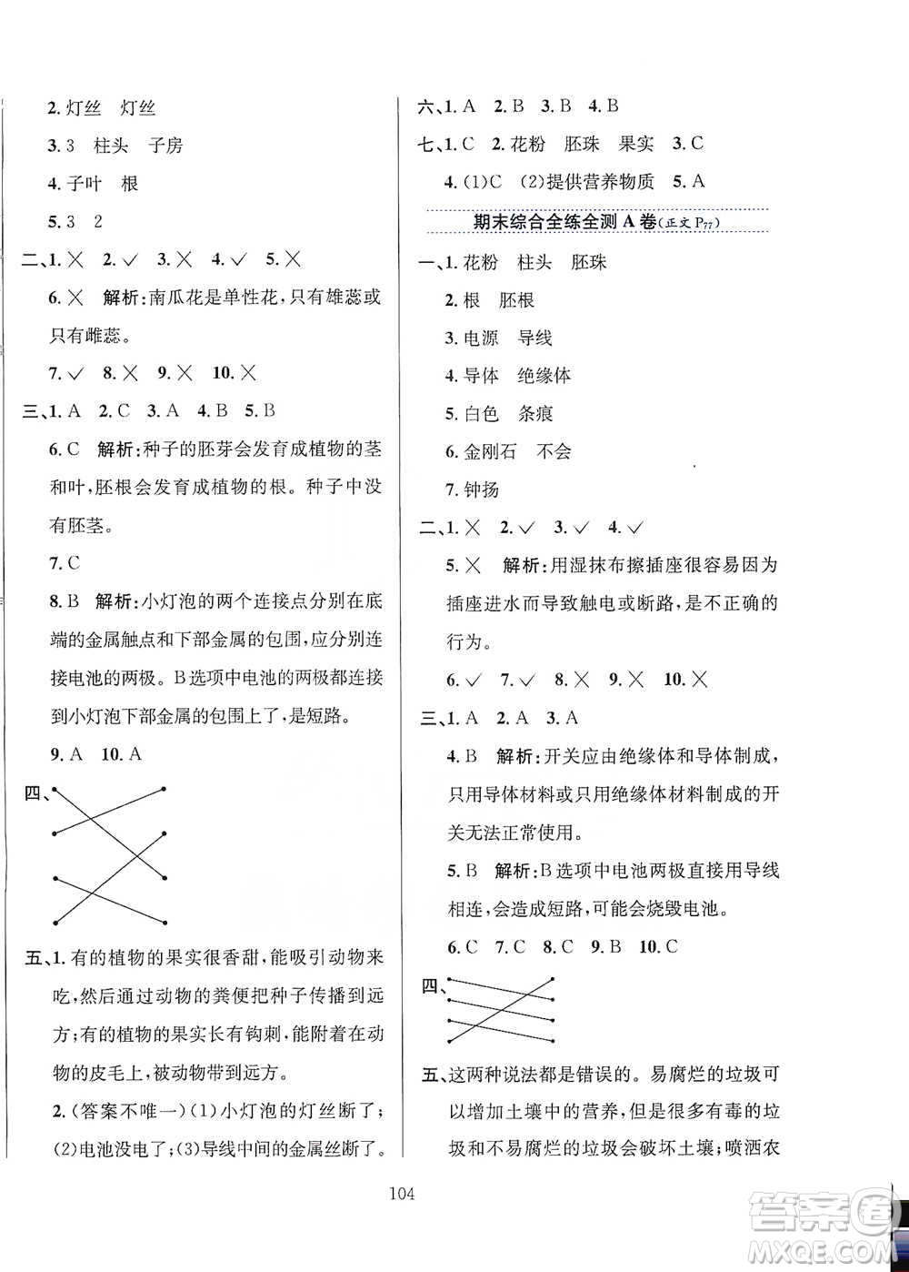 陜西人民教育出版社2021小學(xué)教材全練四年級下冊科學(xué)教育科學(xué)版參考答案