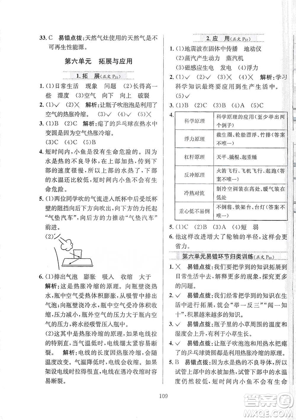 陜西人民教育出版社2021小學(xué)教材全練六年級(jí)下冊(cè)科學(xué)蘇教版參考答案