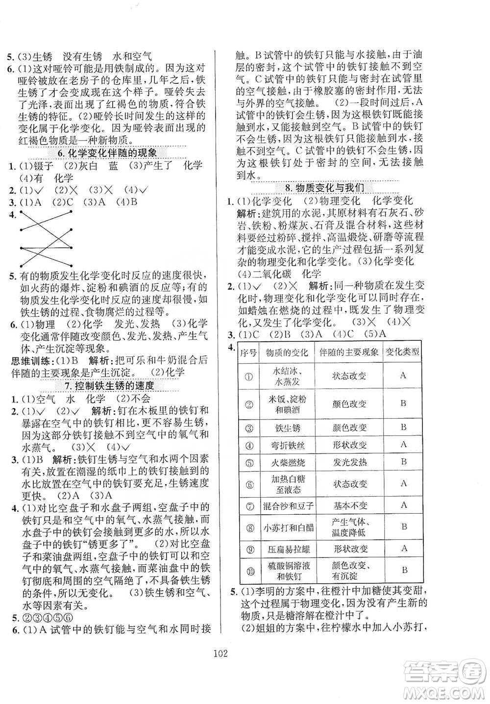 陜西人民教育出版社2021小學(xué)教材全練六年級下冊科學(xué)教科版參考答案