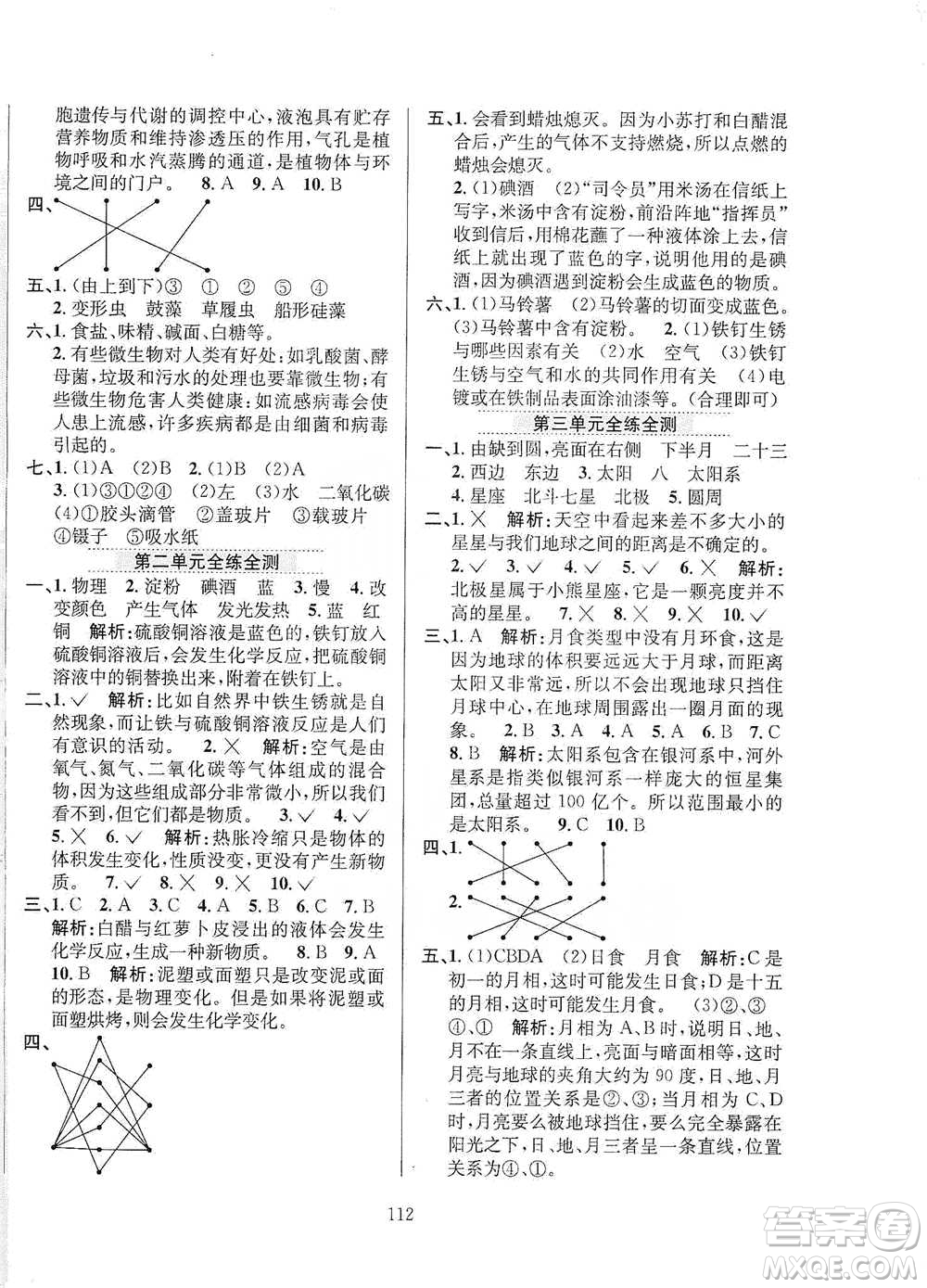 陜西人民教育出版社2021小學(xué)教材全練六年級下冊科學(xué)教科版參考答案