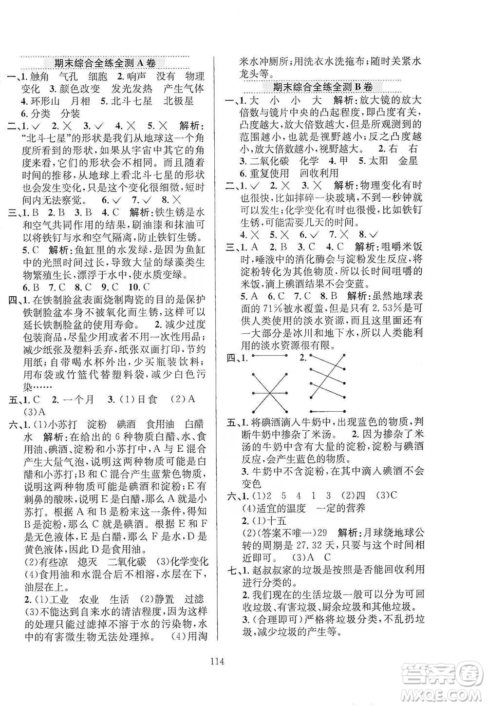 陜西人民教育出版社2021小學(xué)教材全練六年級下冊科學(xué)教科版參考答案