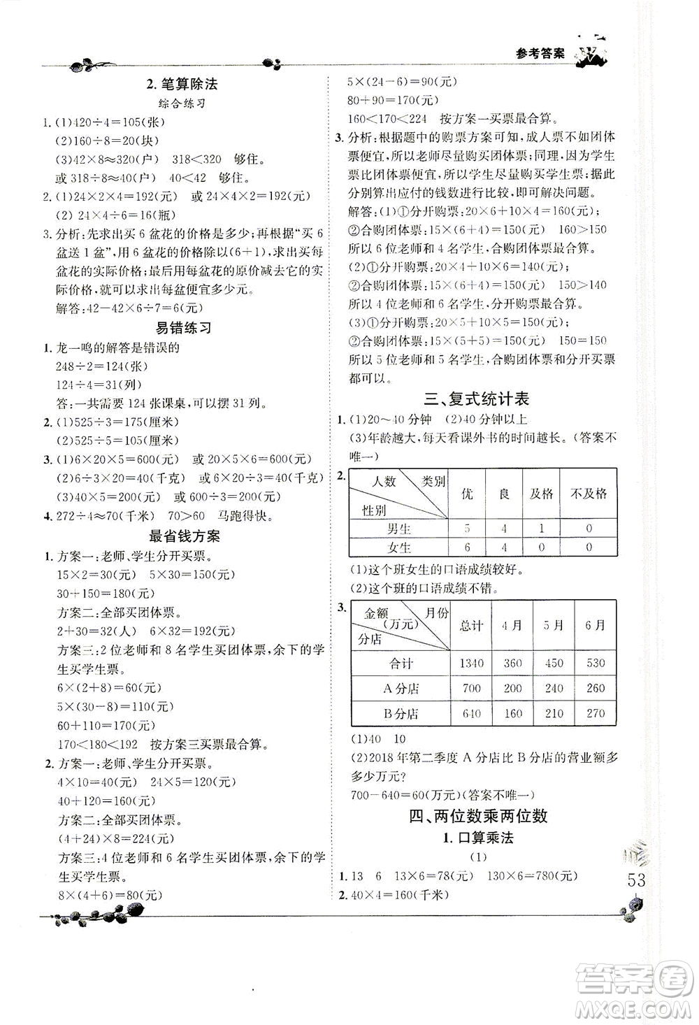 龍門書(shū)局2021黃岡小狀元解決問(wèn)題天天練三年級(jí)下R人教版答案