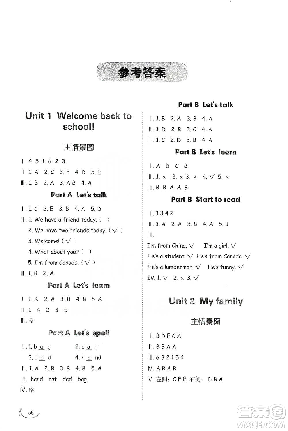 山東科學技術出版社2021小學同步練習冊英語三年級下冊人教版參考答案