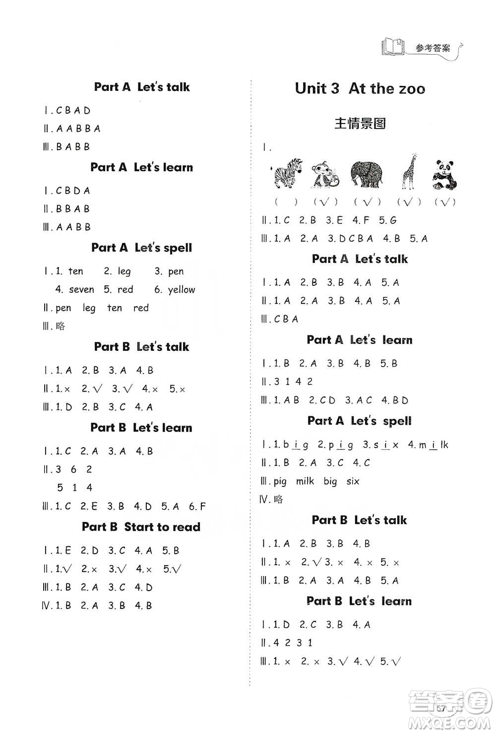 山東科學技術出版社2021小學同步練習冊英語三年級下冊人教版參考答案