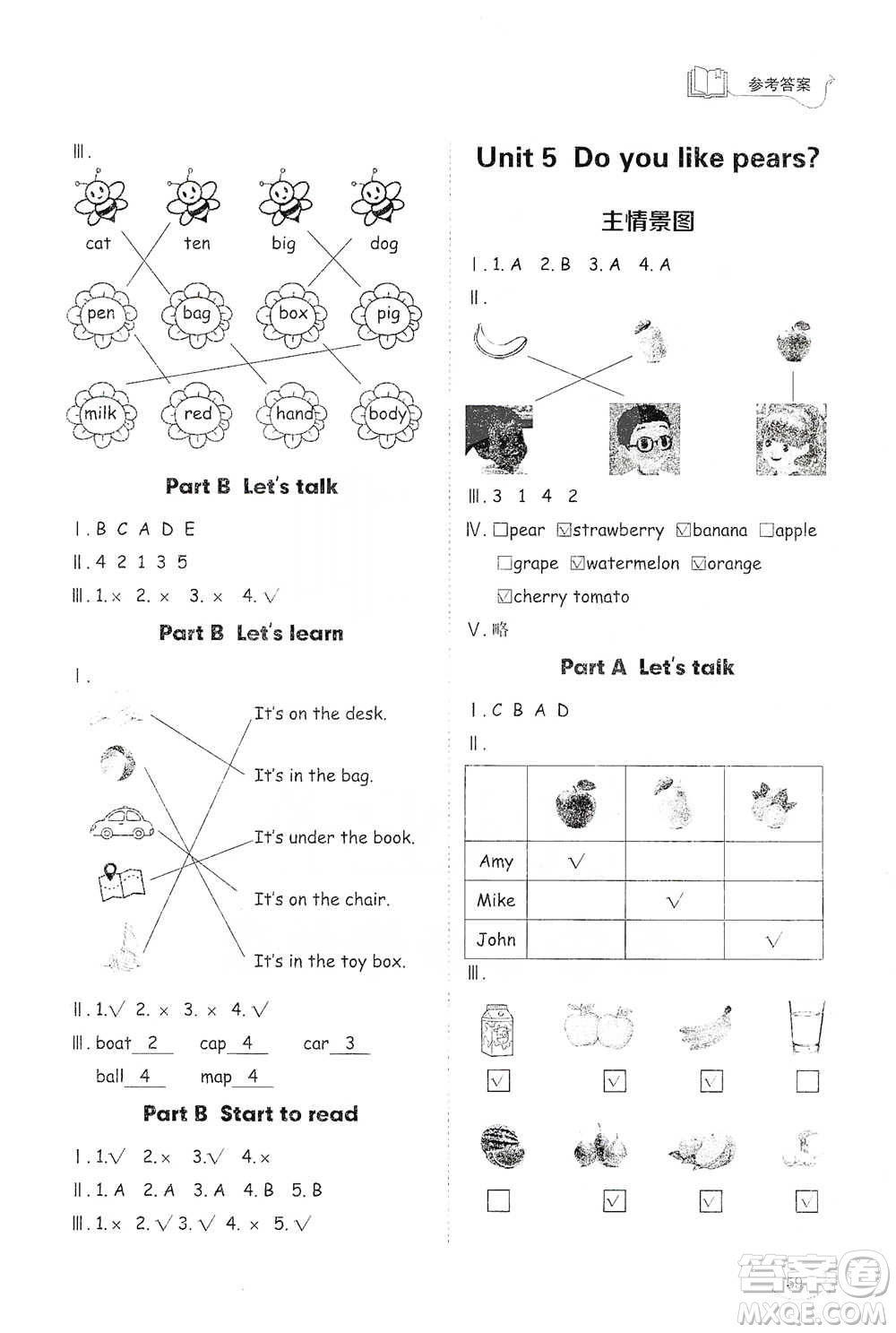 山東科學技術出版社2021小學同步練習冊英語三年級下冊人教版參考答案