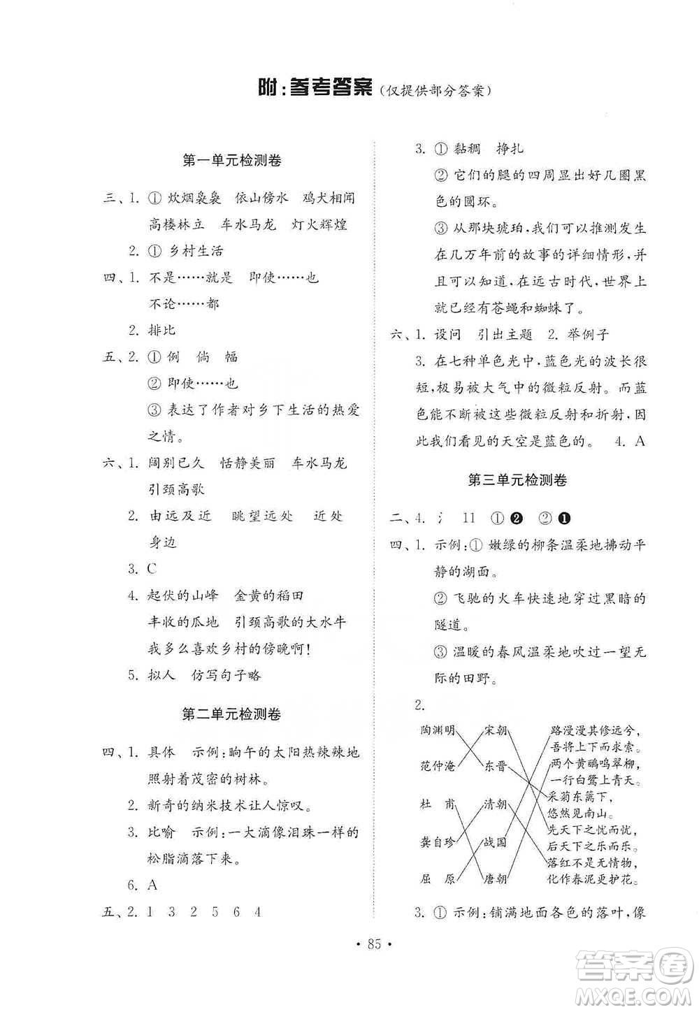 山東教育出版社2021小學(xué)同步練習(xí)冊(cè)配套檢測(cè)卷語(yǔ)文四年級(jí)下冊(cè)人教版參考答案