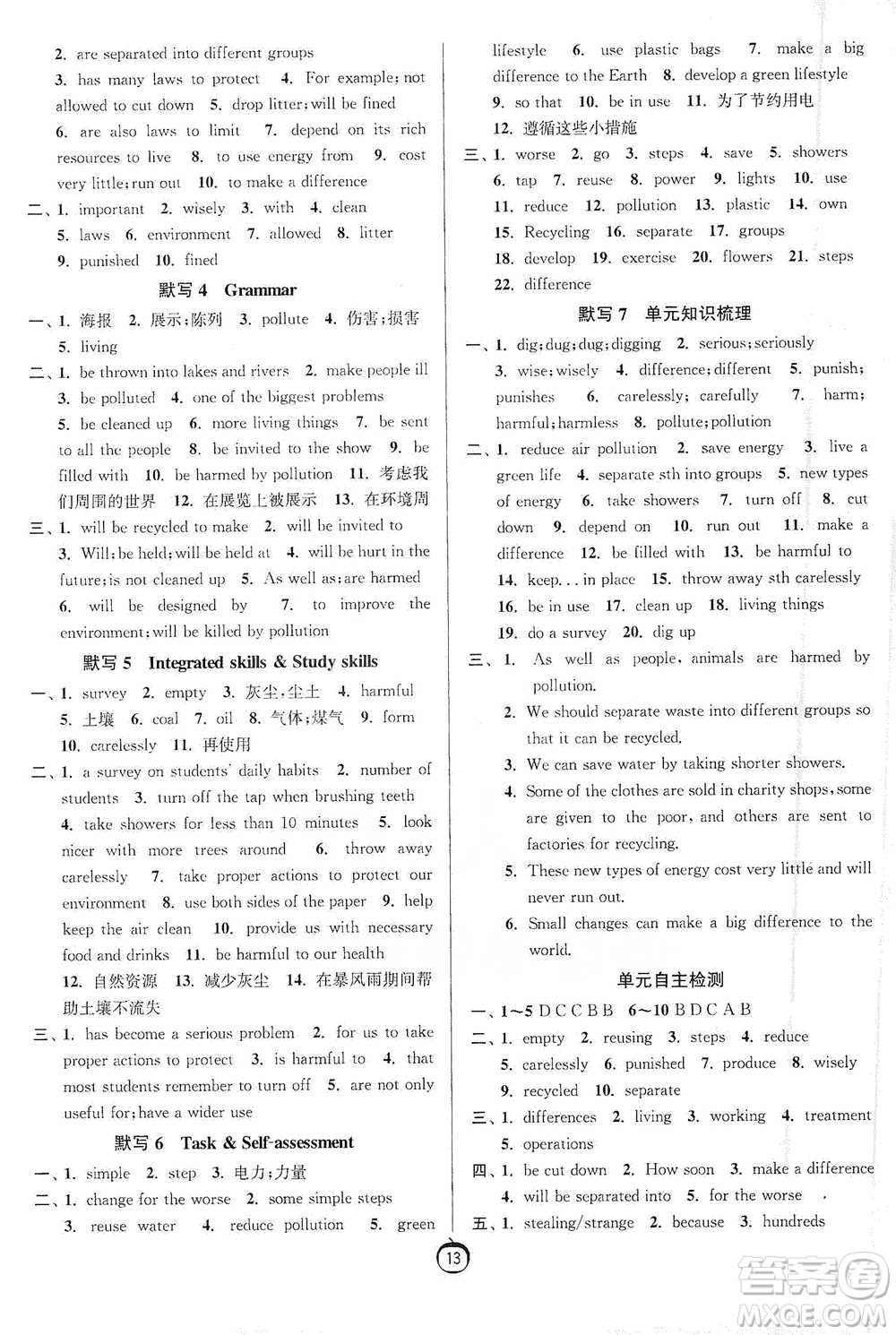 江蘇人民出版社2021初中英語默寫高手八年級下冊譯林版參考答案