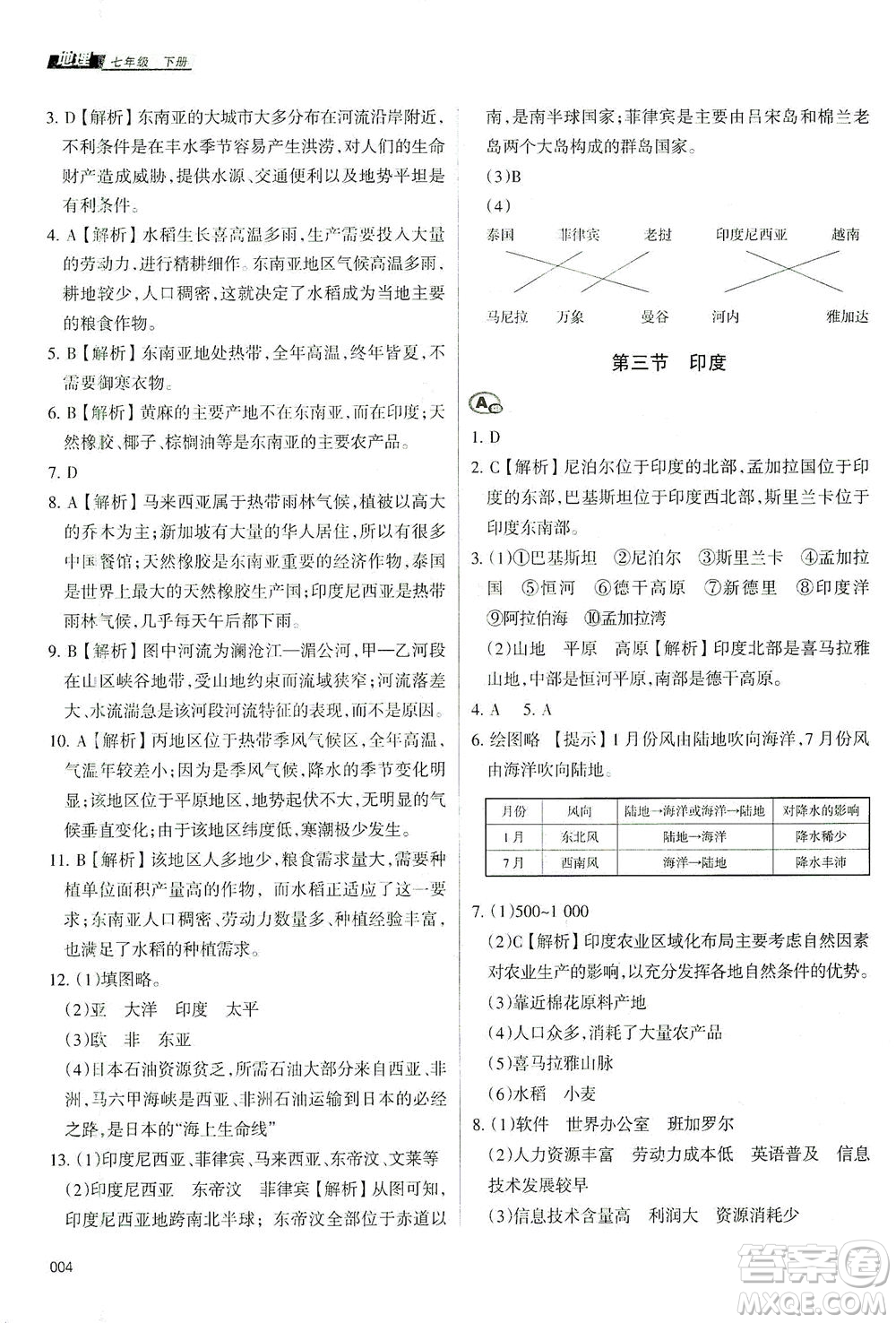 天津教育出版社2021學習質(zhì)量監(jiān)測七年級地理下冊人教版答案