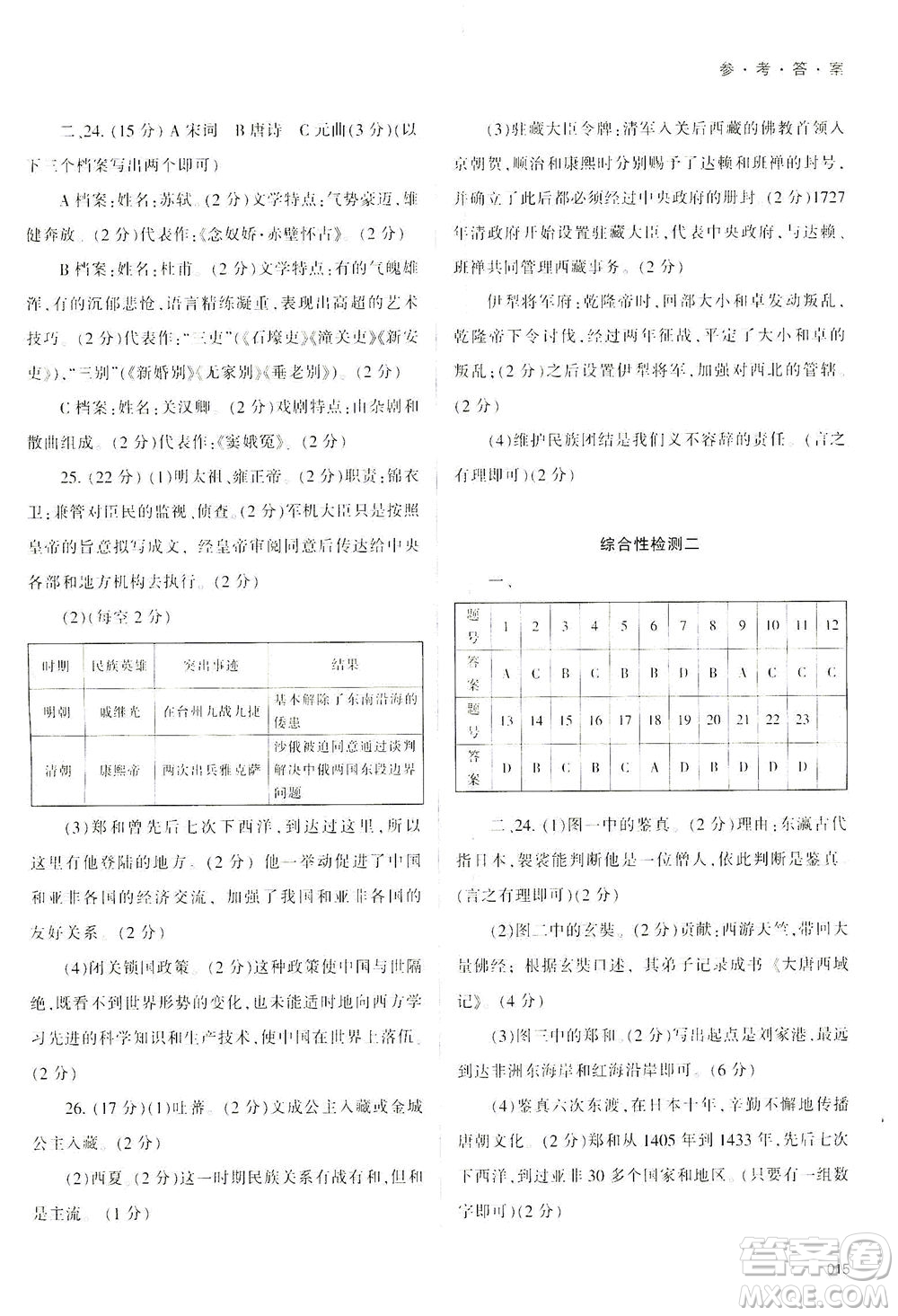 天津教育出版社2021學(xué)習(xí)質(zhì)量監(jiān)測(cè)七年級(jí)歷史下冊(cè)人教版答案