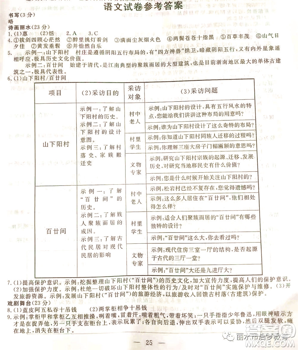 浙江省麗水市2021年初中學業(yè)水平考試語文試題及答案