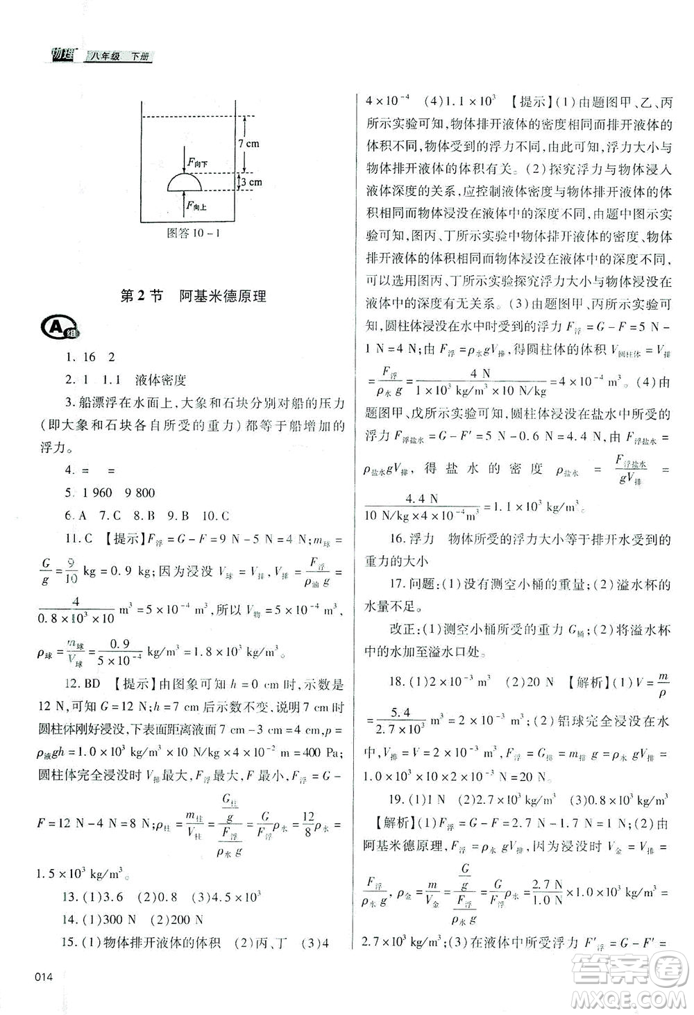 天津教育出版社2021學(xué)習(xí)質(zhì)量監(jiān)測八年級物理下冊人教版答案