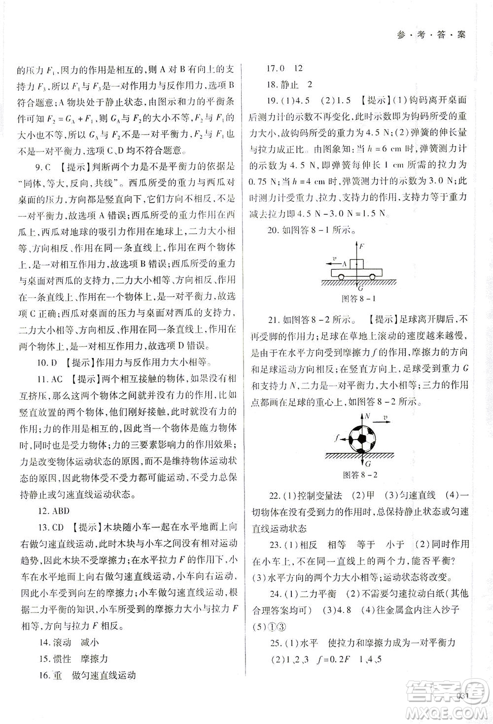 天津教育出版社2021學(xué)習(xí)質(zhì)量監(jiān)測八年級物理下冊人教版答案