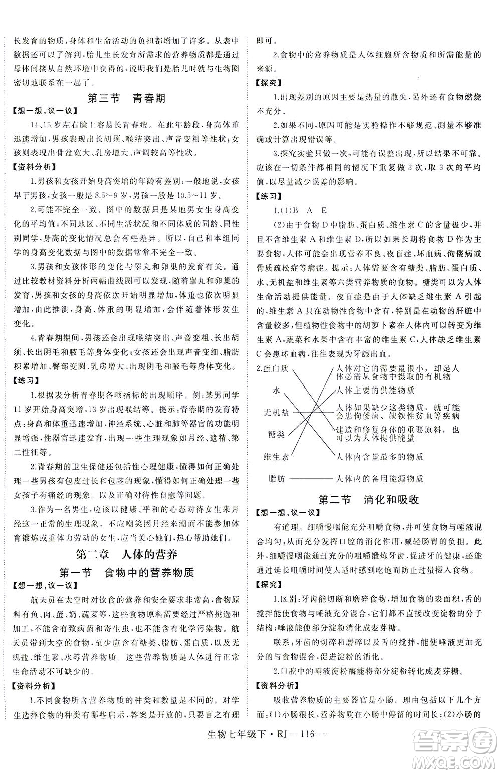 寧夏人民教育出版社2021學(xué)練優(yōu)生物七年級(jí)下冊(cè)人教版答案