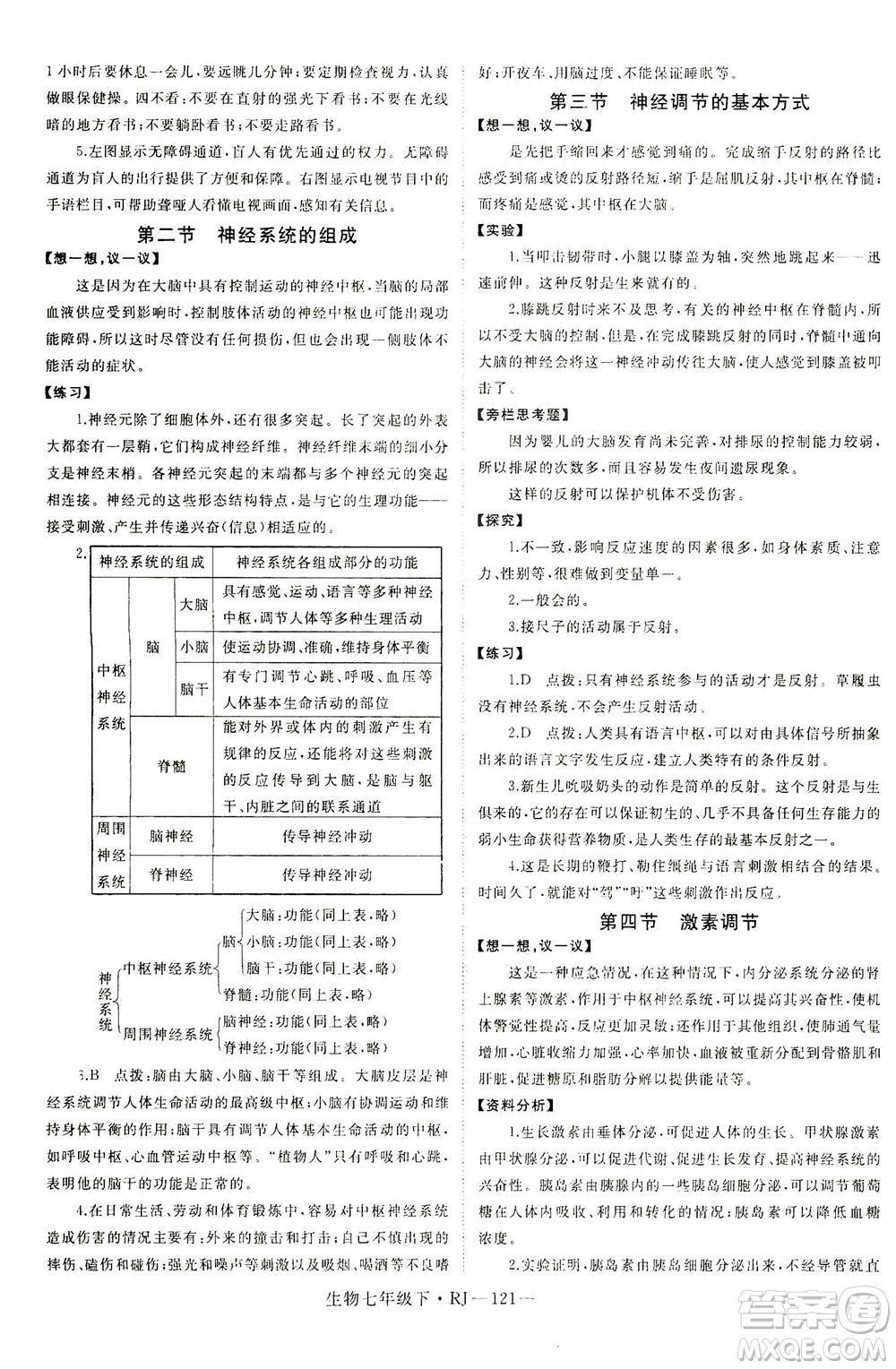 寧夏人民教育出版社2021學(xué)練優(yōu)生物七年級(jí)下冊(cè)人教版答案