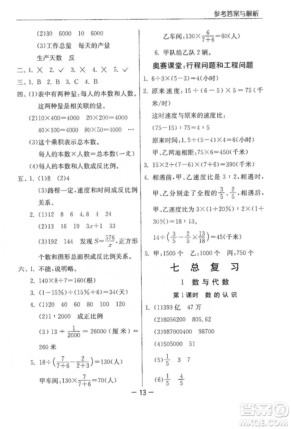 江蘇人民出版社2021實驗班提優(yōu)課堂數(shù)學六年級下冊蘇教版參考答案