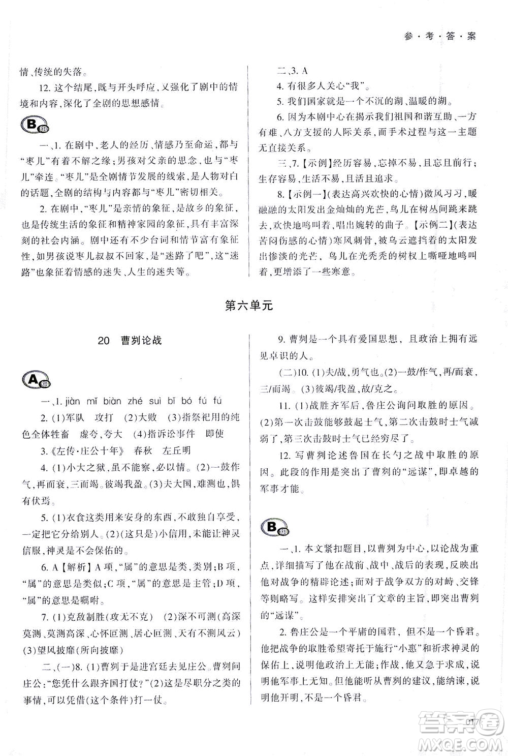 天津教育出版社2021學(xué)習(xí)質(zhì)量監(jiān)測九年級語文下冊人教版答案