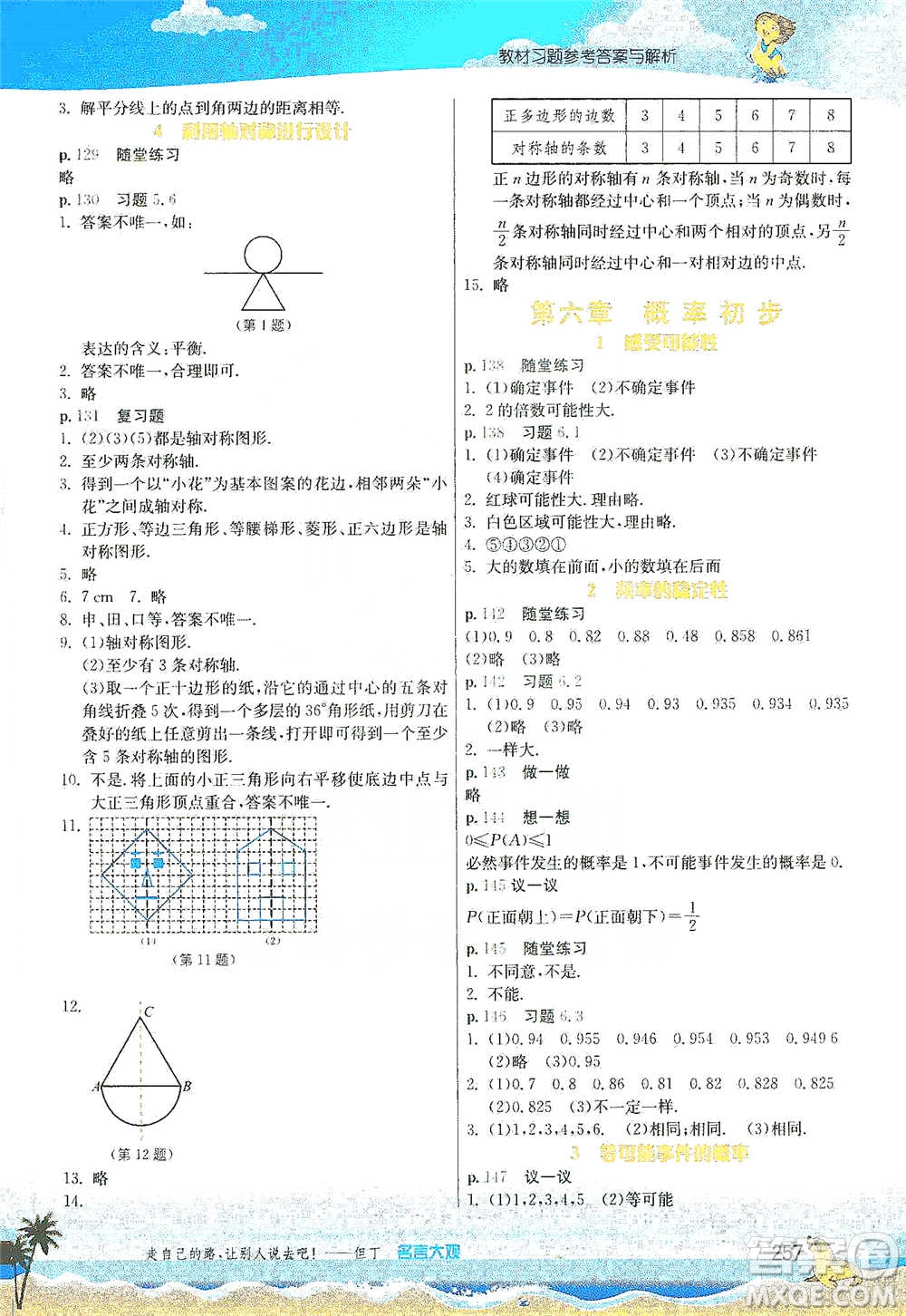 江蘇人民出版社2021春雨教育實驗班提優(yōu)課堂七年級下冊數(shù)學(xué)北師大版參考答案