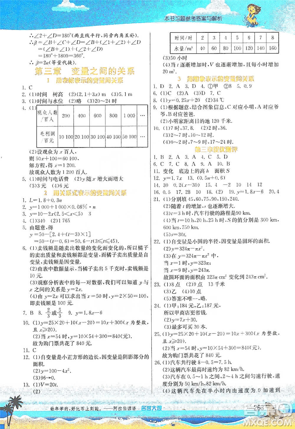 江蘇人民出版社2021春雨教育實驗班提優(yōu)課堂七年級下冊數(shù)學(xué)北師大版參考答案