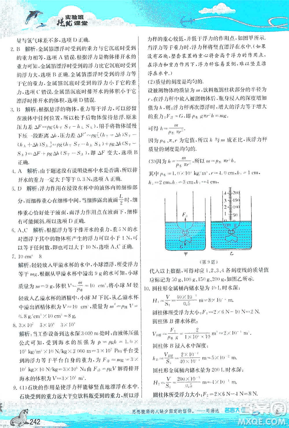 江蘇人民出版社2021春雨教育實(shí)驗(yàn)班提優(yōu)課堂八年級(jí)下冊(cè)物理人教版參考答案