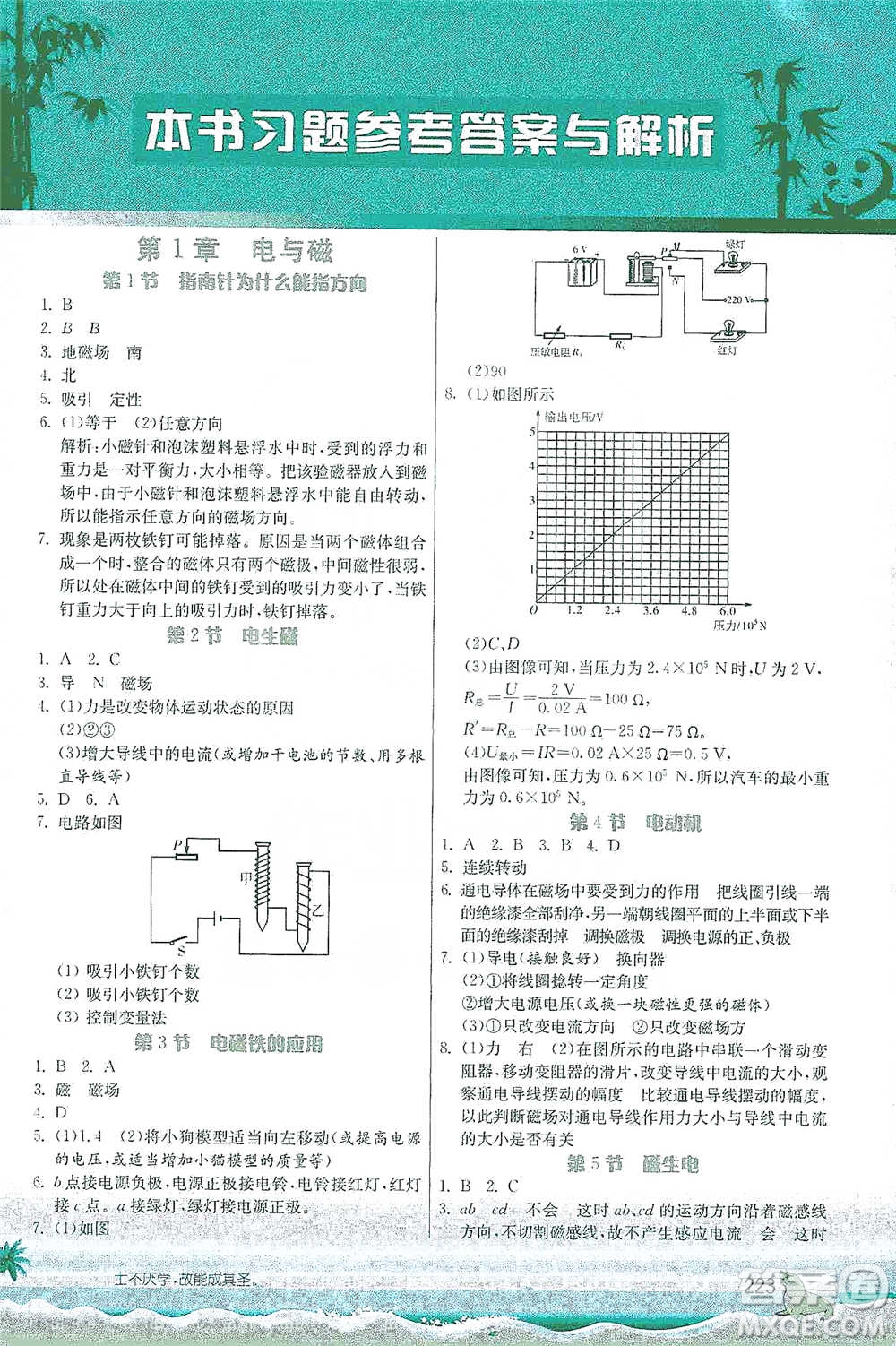 江蘇人民出版社2021春雨教育實驗班提優(yōu)課堂八年級下冊科學浙教版參考答案