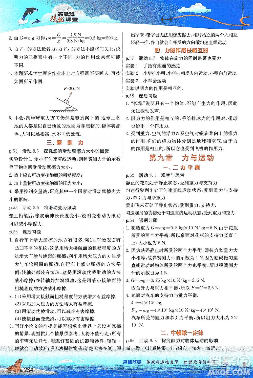 江蘇人民出版社2021春雨教育實(shí)驗(yàn)班提優(yōu)課堂八年級(jí)下冊(cè)物理江蘇專用蘇科版參考答案