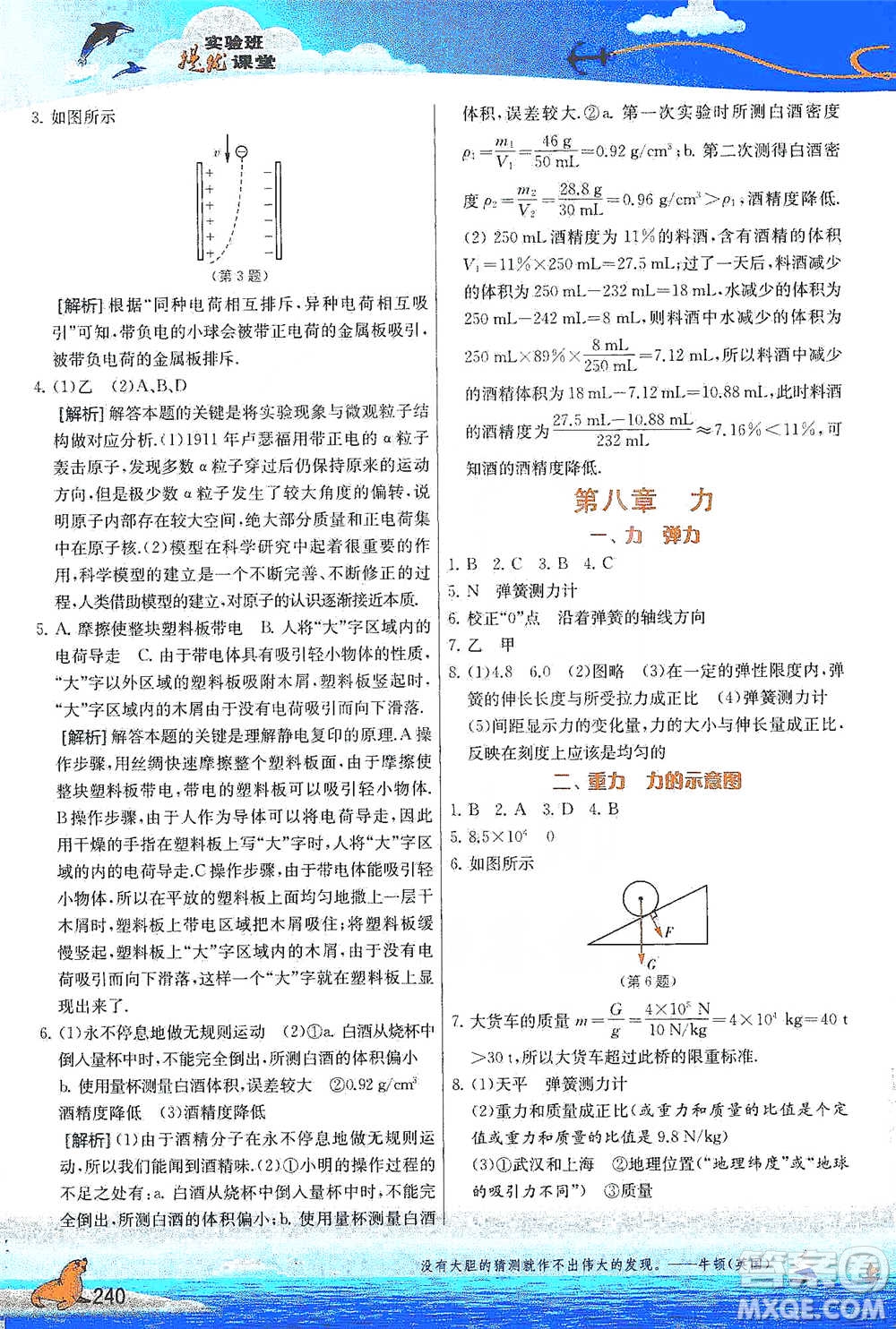 江蘇人民出版社2021春雨教育實(shí)驗(yàn)班提優(yōu)課堂八年級(jí)下冊(cè)物理江蘇專用蘇科版參考答案