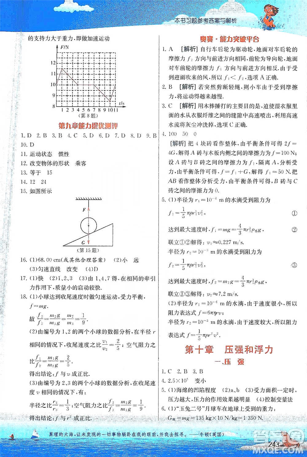 江蘇人民出版社2021春雨教育實(shí)驗(yàn)班提優(yōu)課堂八年級(jí)下冊(cè)物理江蘇專用蘇科版參考答案