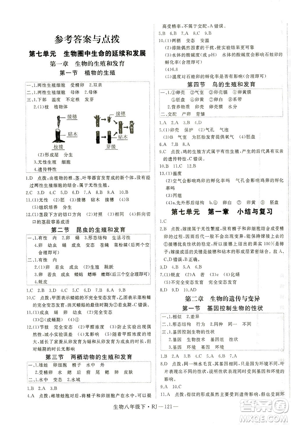 武漢出版社2021學(xué)練優(yōu)科學(xué)思維訓(xùn)練法生物八年級(jí)下冊(cè)RJ人教版答案